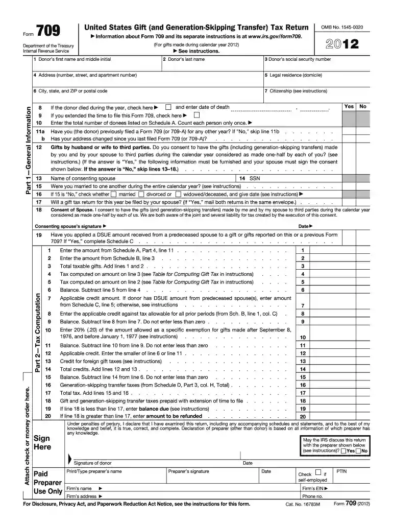2012 form 709 Preview on Page 1