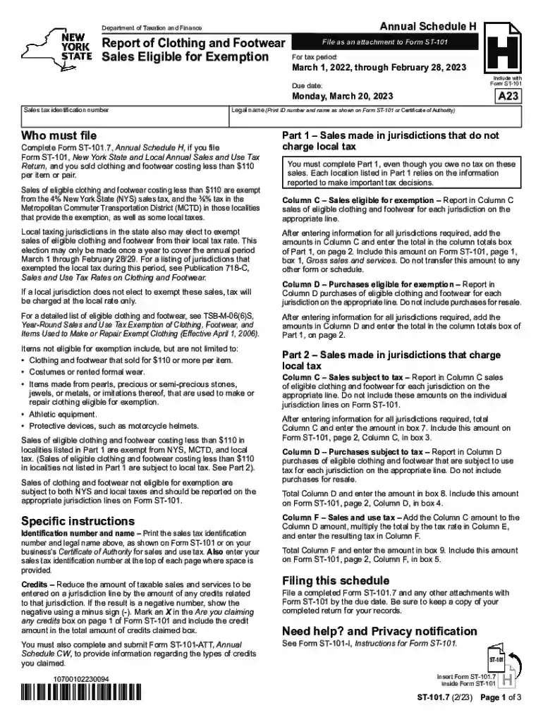 Form ST-101 7 Report of Clothing and Footwear Sales Preview on Page 1