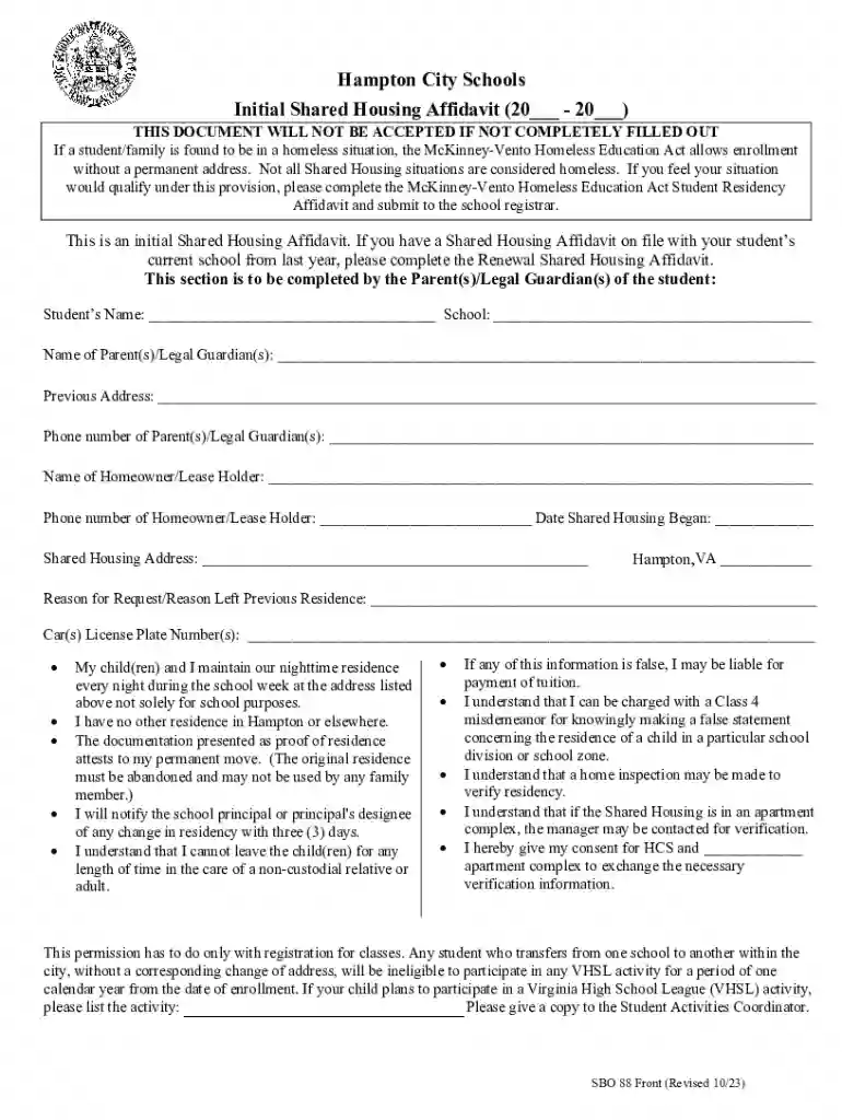shared housing affidavit Preview on Page 1