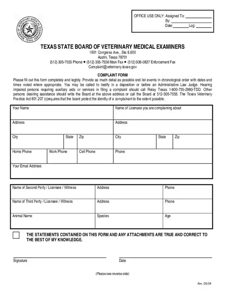 Veterinary Medical Examiners, Texas Board of Preview on Page 1