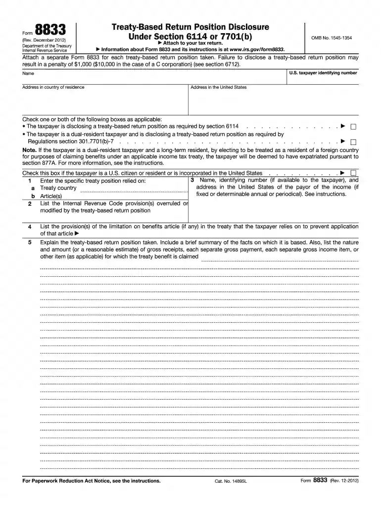 irs 8833 2012 form Preview on Page 1