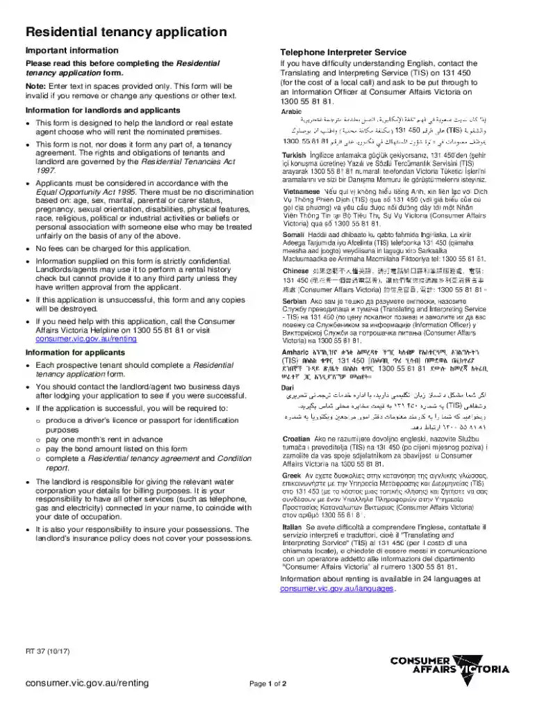 Residential Tenancy Application Form Preview on Page 1