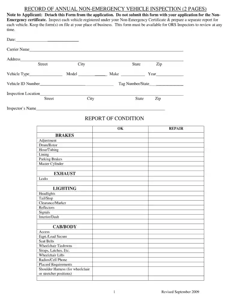 record of inspection form Preview on Page 1