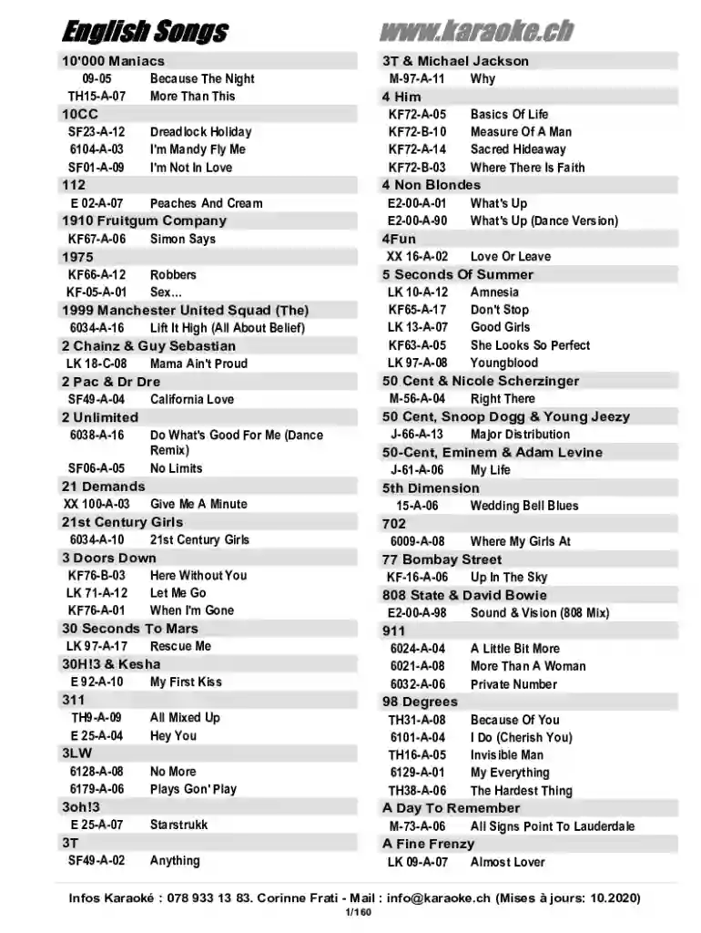 Song List Preview on Page 1