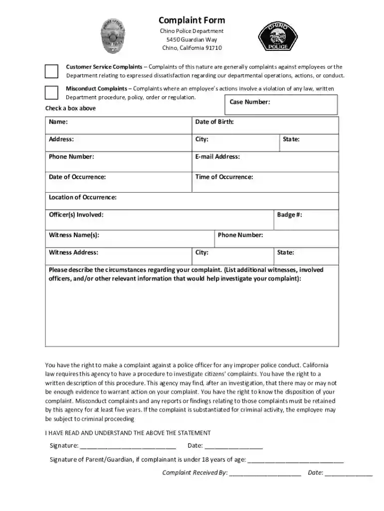 california police complaint Preview on Page 1