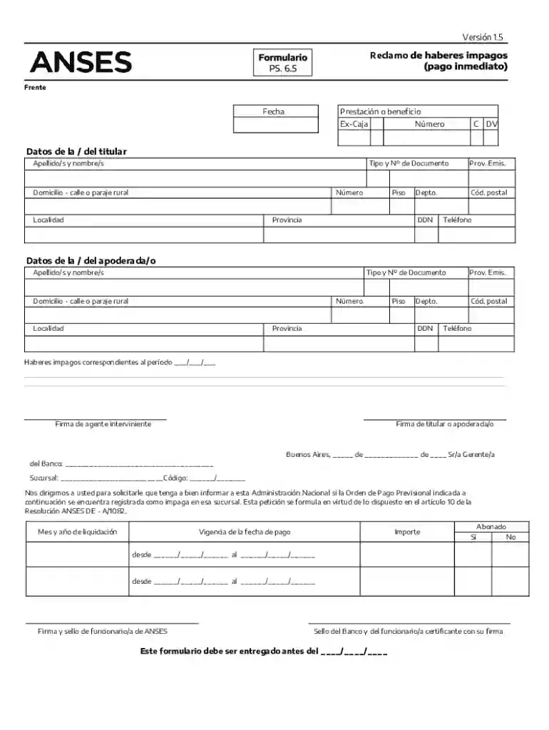 Prestacin o beneficio Preview on Page 1