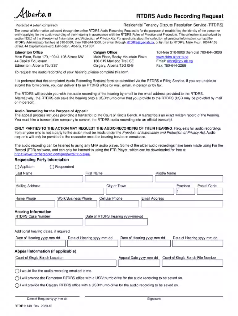 RTDRS Audio Recording Request Applicants who wish to order a transcript of their hearing must comple Preview on Page 1