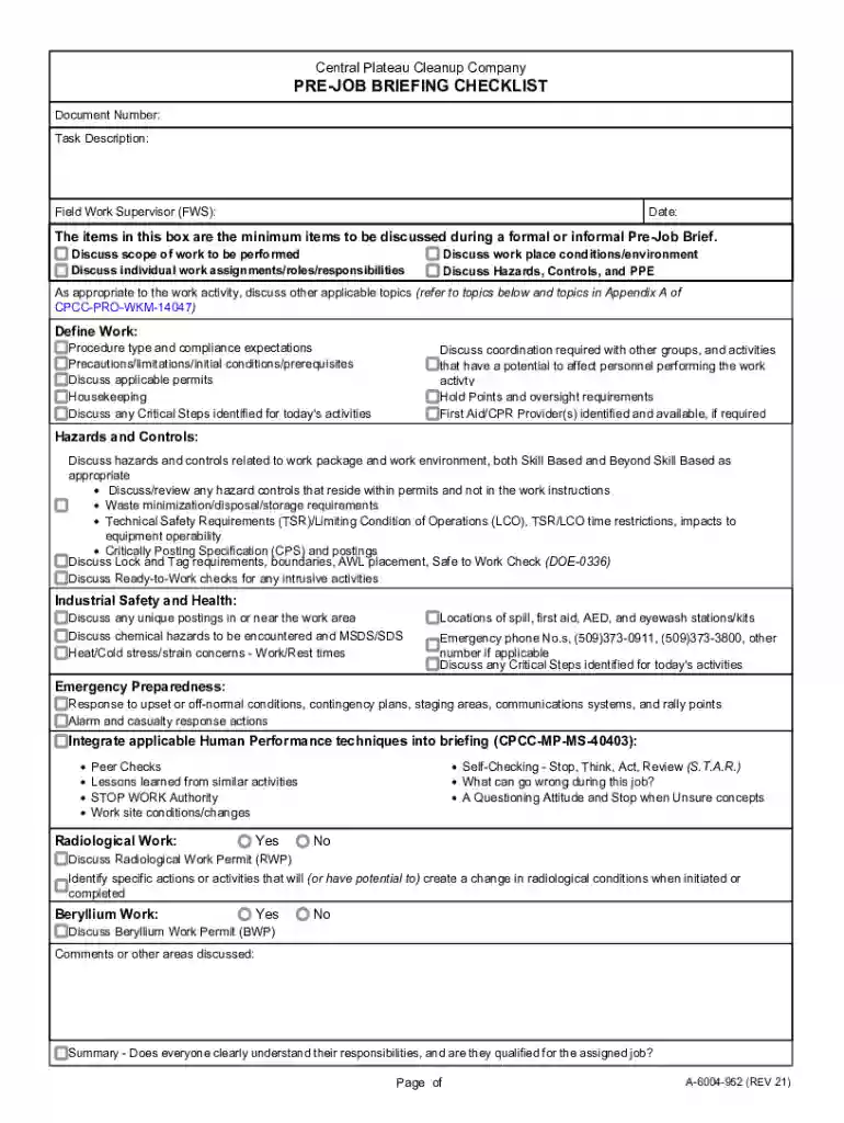 pre job briefing checklist Preview on Page 1