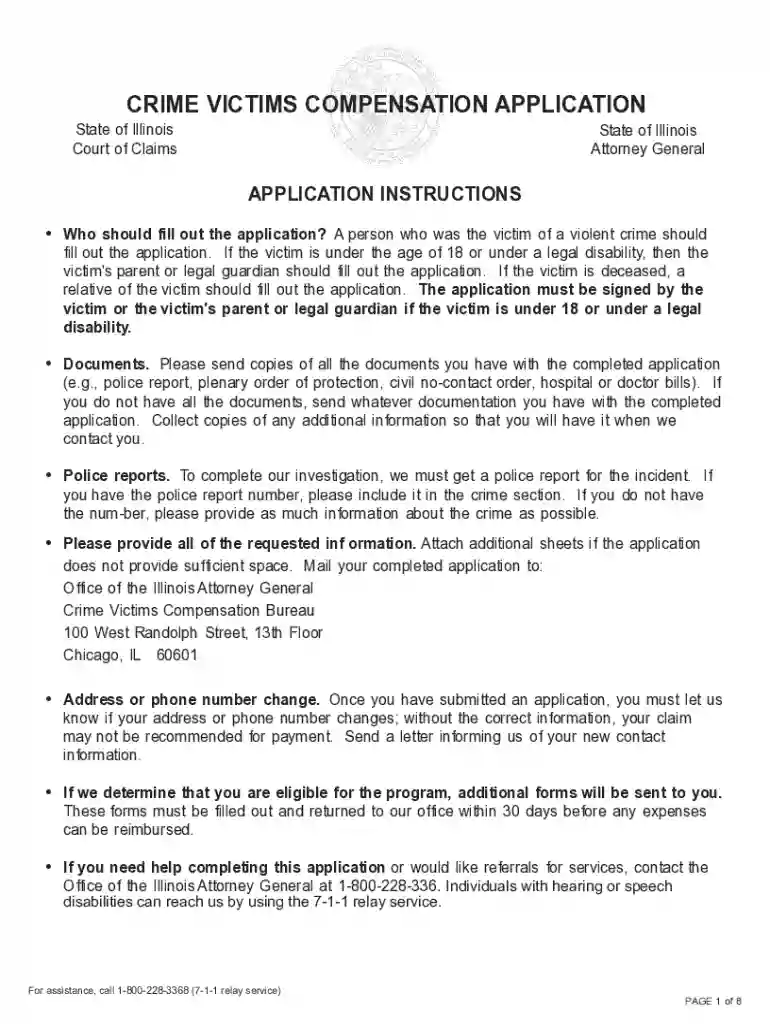 crime victims compensation application form Preview on Page 1