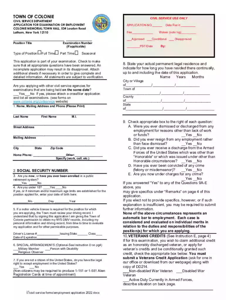 Civil Service - Exam AnnouncementsTown of Colonie Preview on Page 1