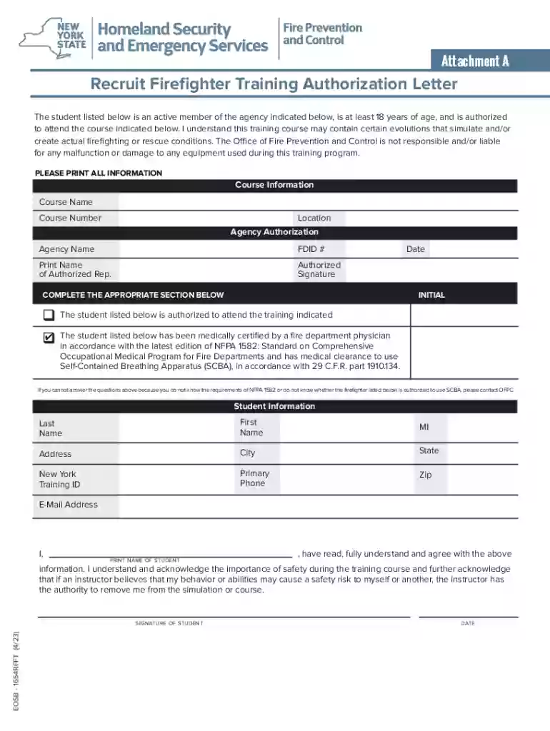 NYS OFPC Training Authorization Form Preview on Page 1