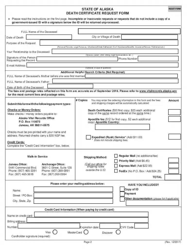 alaska death certificate request form Preview on Page 1