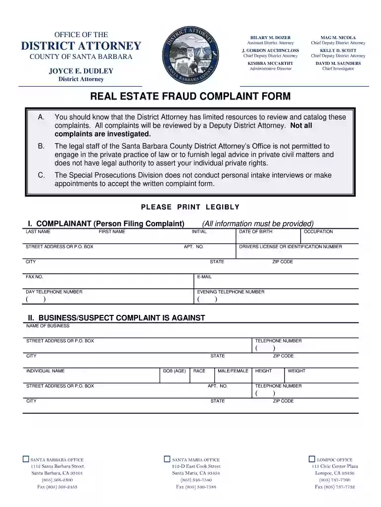 real estate fraud complaint form Preview on Page 1