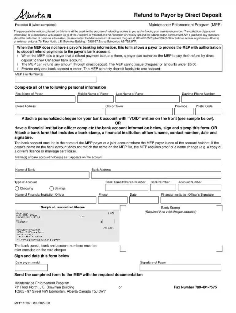 Refund to Payor by Direct Deposit Deposit This form is used to authorize MEP to deposit refund payme Preview on Page 1