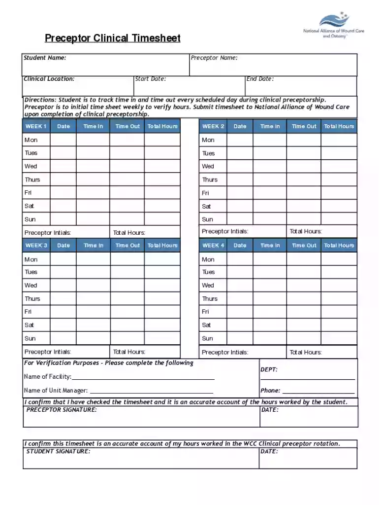 Preceptor Clinical Timesheet Preview on Page 1