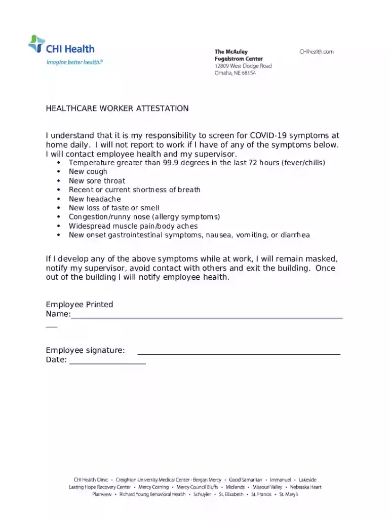 CHI Health Letterhead Preview on Page 1