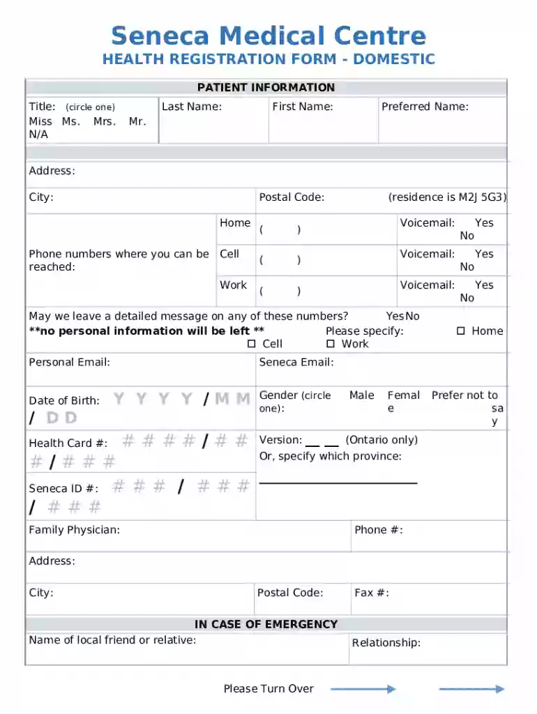 Seneca-Medical-Centre-Health-Registration-Form-Domestic Preview on Page 1