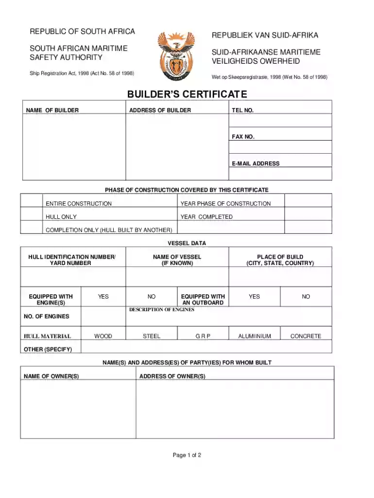 South African Builder s Certificate Preview on Page 1
