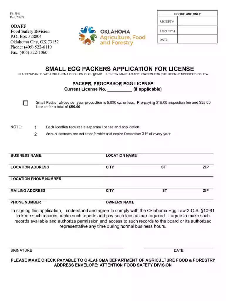 Small Egg Packers Application for License Preview on Page 1
