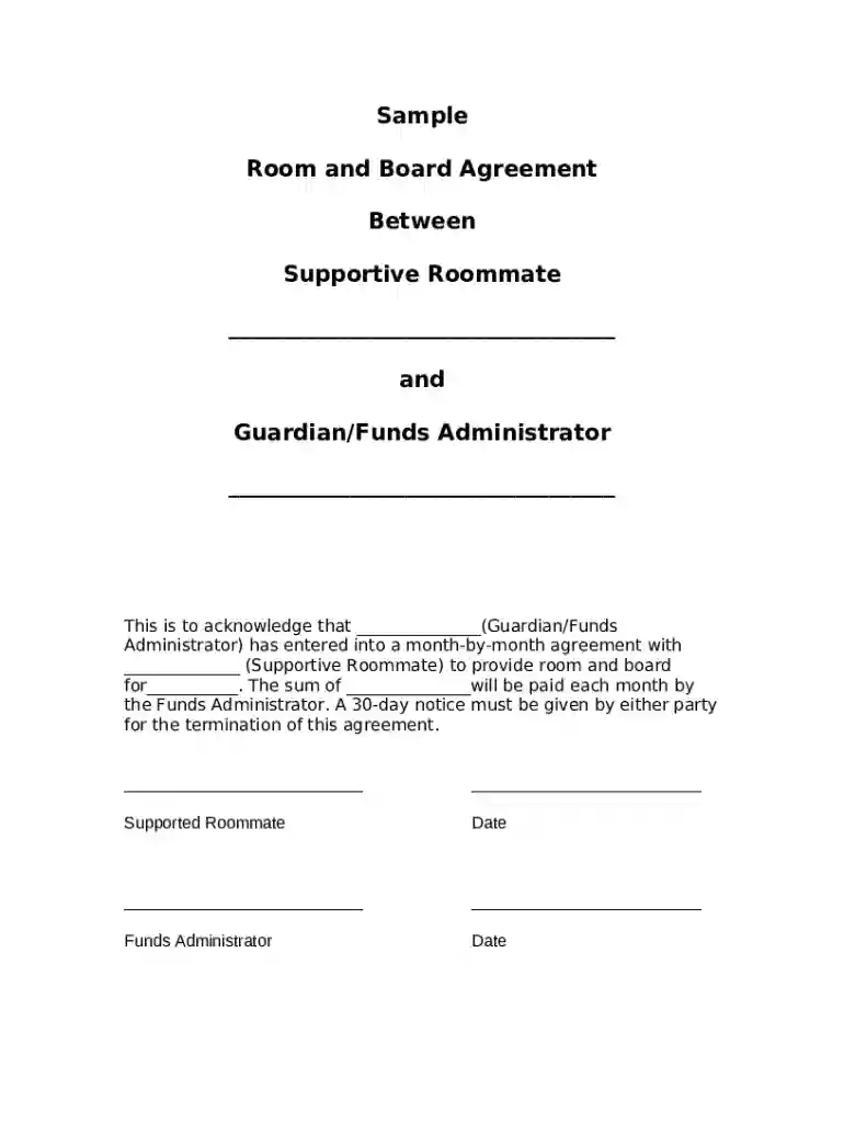 Sample Room and Board Contract Preview on Page 1