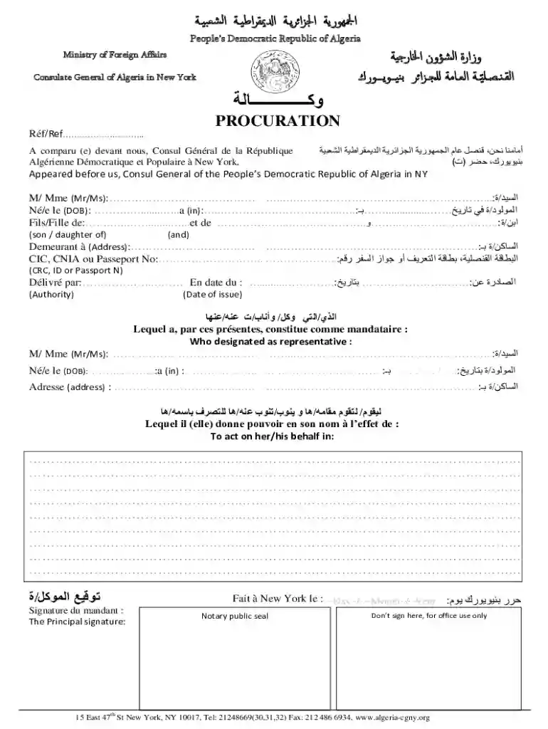 consulate general of algeria in new york procuration Preview on Page 1