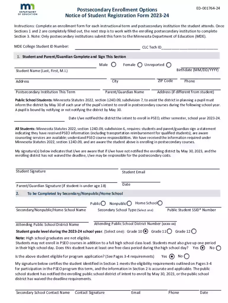 Postsecondary Enrollment Options (PSEO) Student Eligibility Preview on Page 1
