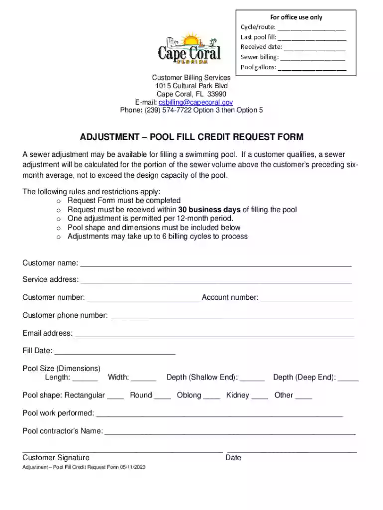 pool fill credit request Preview on Page 1