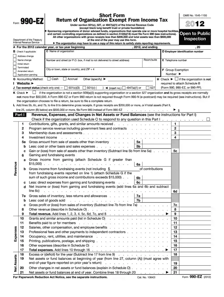 form 990 ez 2012 Preview on Page 1