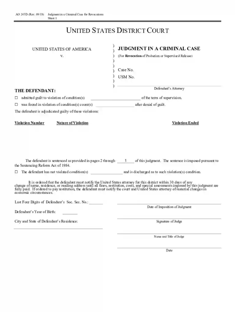 For Revocation of Probation or Supervised Release Preview on Page 1