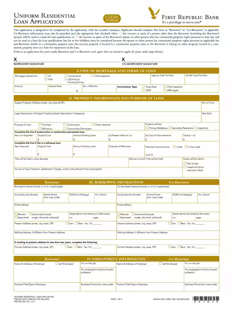 uniform residential loan form Preview on Page 1