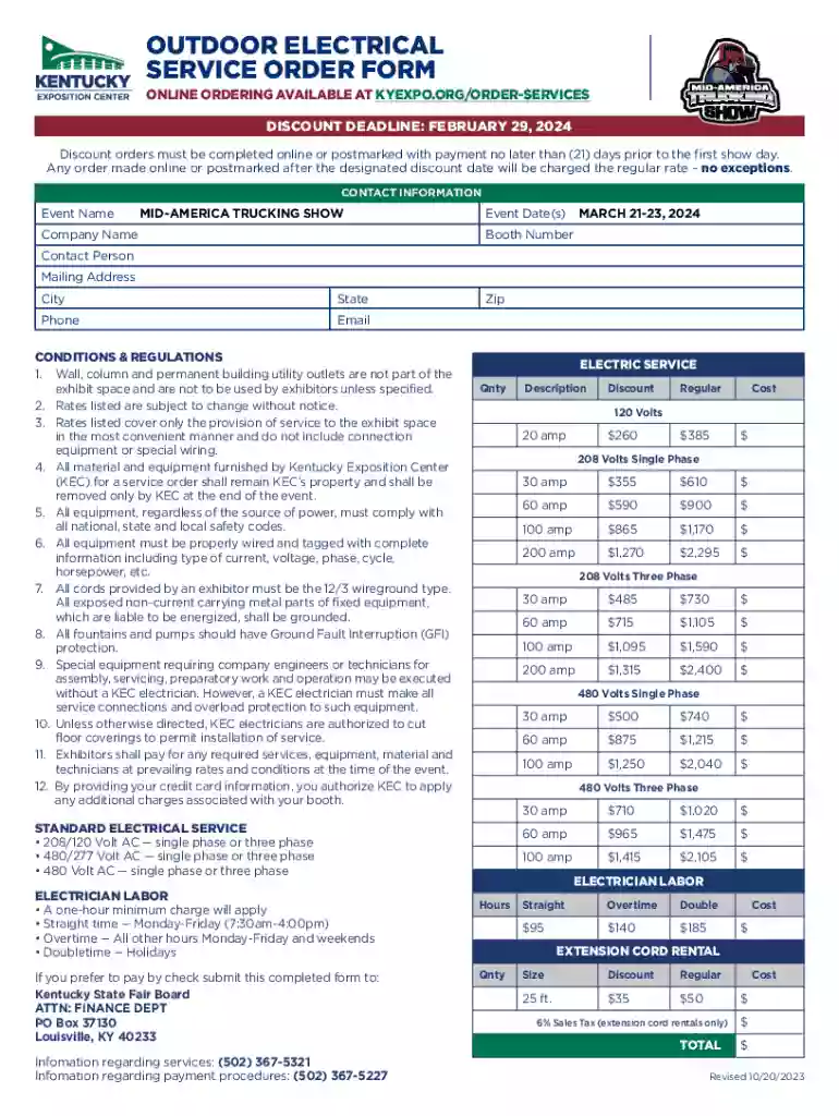 OUTDOOR ELECTRICAL SERVICE ORDER FORM Preview on Page 1