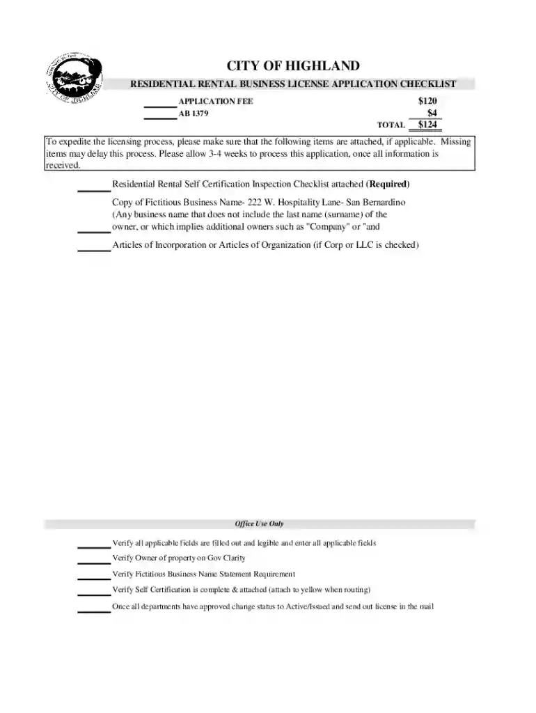 RESIDENTIAL RENTAL BUSINESS LICENSE APPLICATION CHECKLIST Preview on Page 1