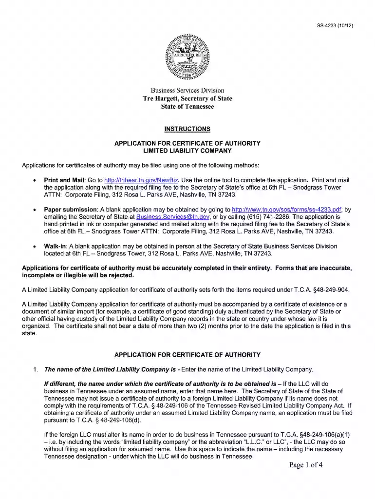 tennessee secretary of state forms Preview on Page 1