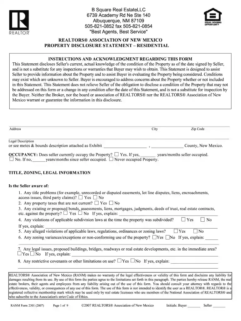 new mexico seller disclosure form Preview on Page 1
