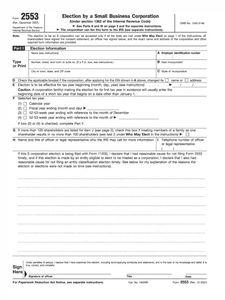 form 2553 2007 Preview on Page 1