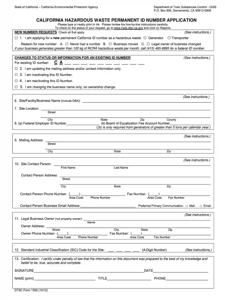 dtsc form 1358 Preview on Page 1