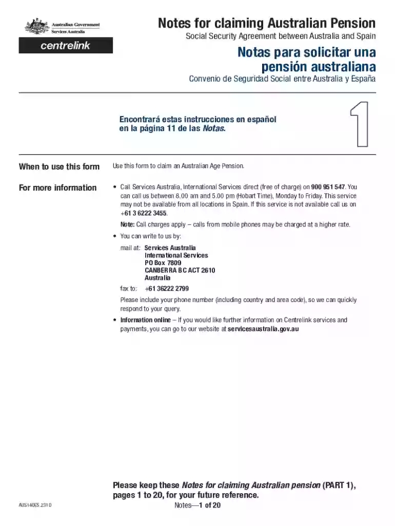 Notes for claiming Australian Pension Preview on Page 1