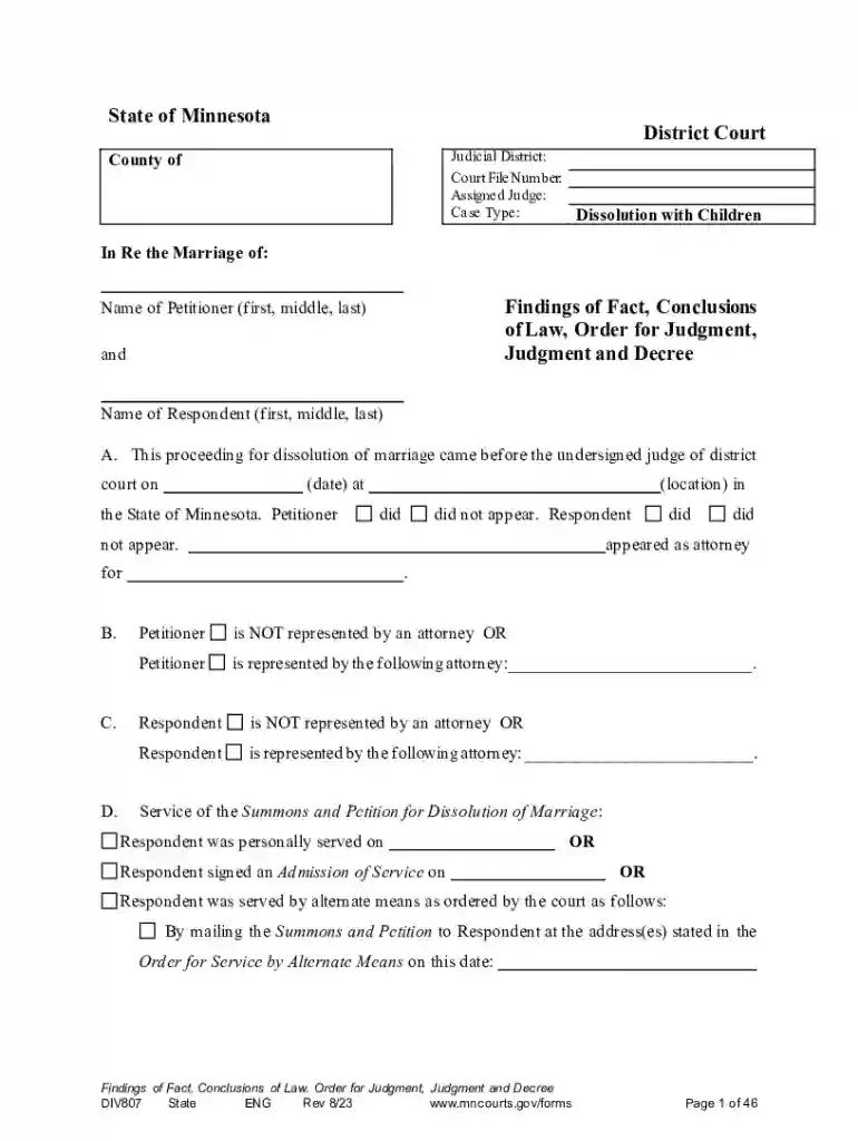 Form: DIV407 Findings of Fact, Conclusions of Law, Order Preview on Page 1