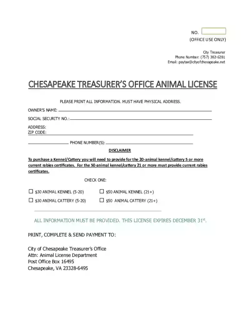 Animal License Form Animal License Form Preview on Page 1