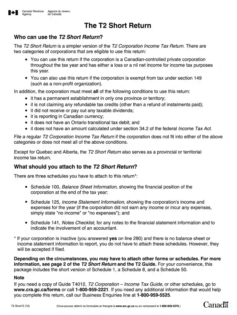 t2 short 2012 form Preview on Page 1