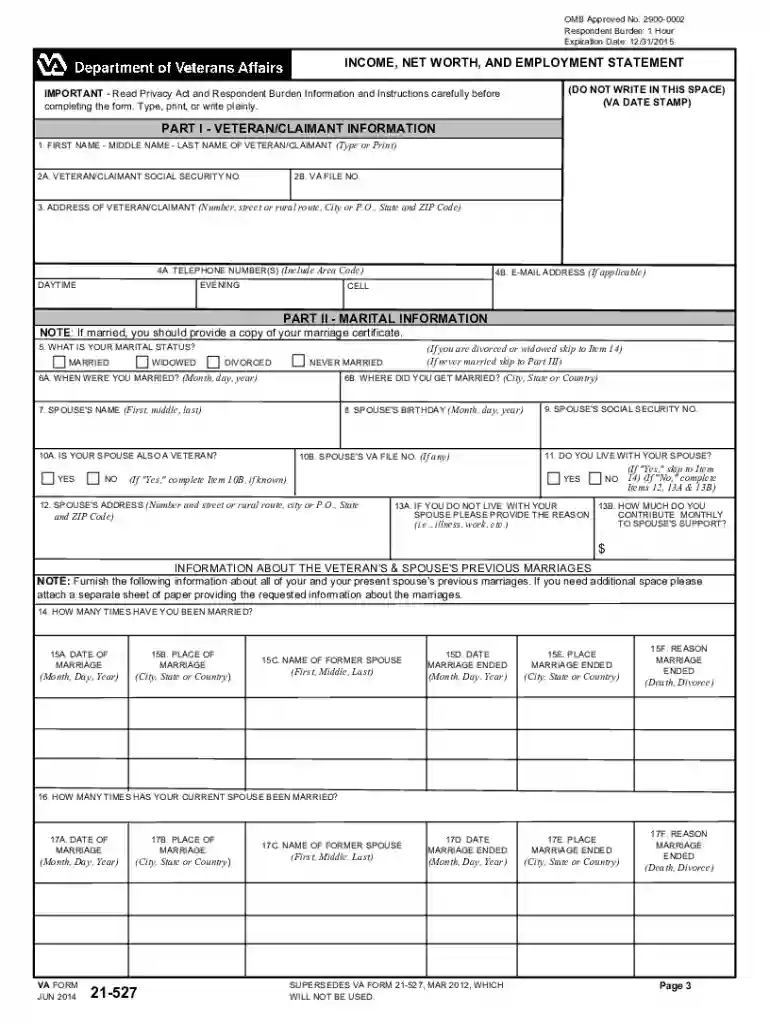 va form 21 527ez Preview on Page 1