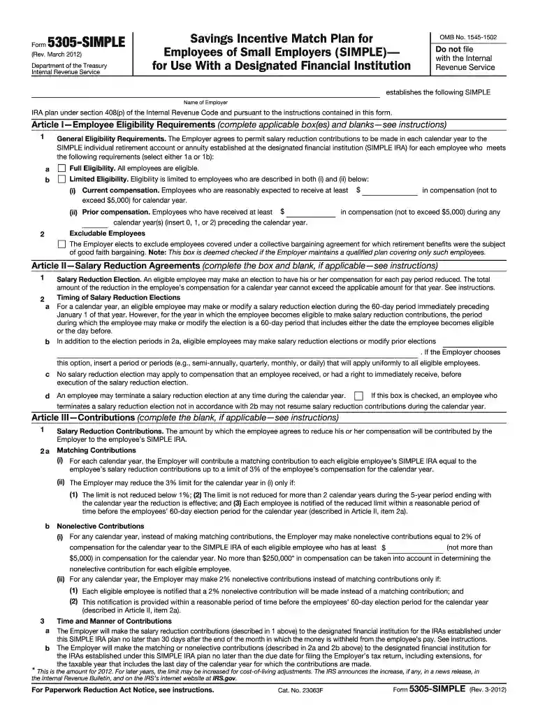 da form 5305 Preview on Page 1