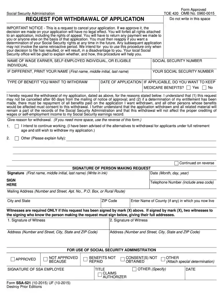 ssa 521 printable form Preview on Page 1