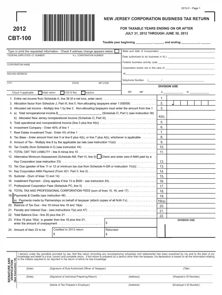 2012 cbt 100 form Preview on Page 1