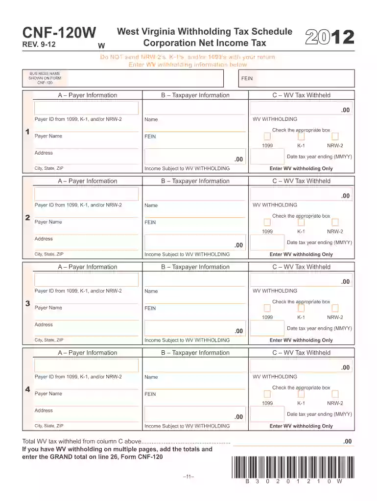 west virginia form cnf 120 w 2012 Preview on Page 1