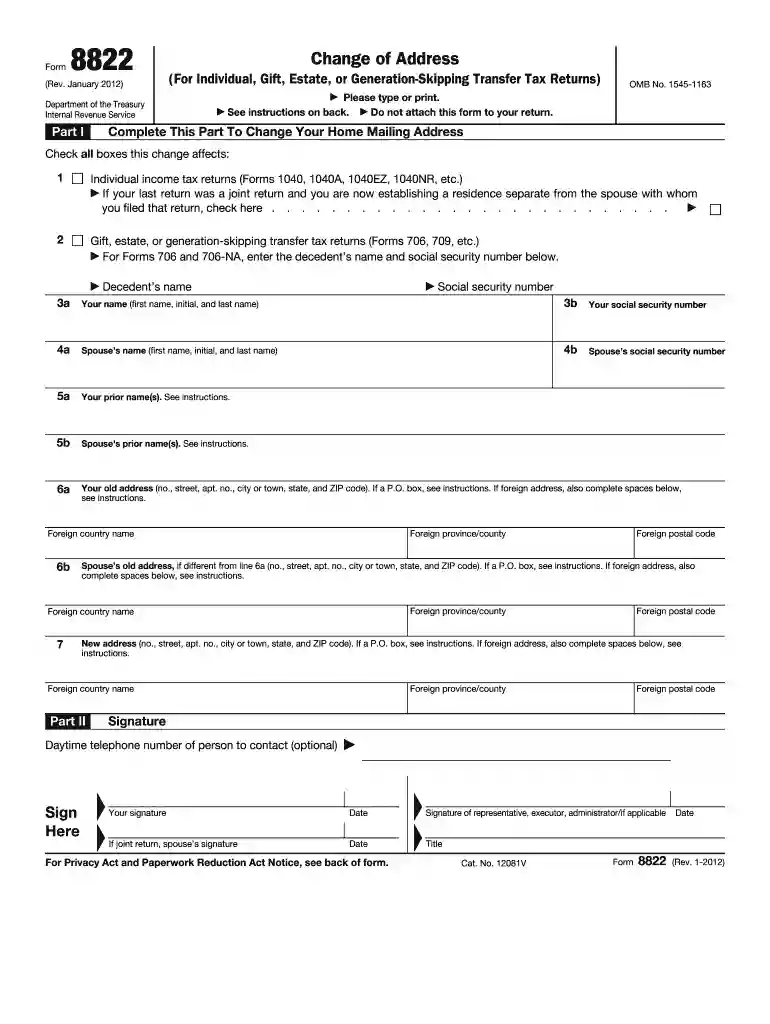2012 irs address form Preview on Page 1