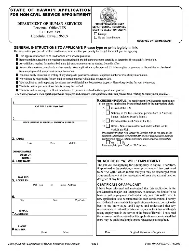 hawaii 278 2011 form Preview on Page 1