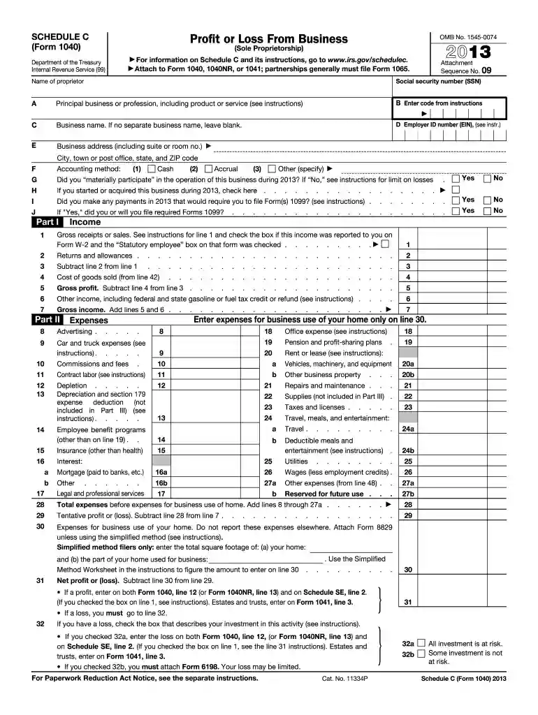 2013 schedule c form Preview on Page 1