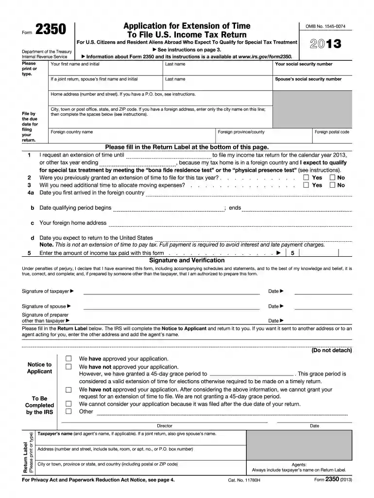 Extension of Time To File Your Tax ReturnInternal Revenue Service Preview on Page 1