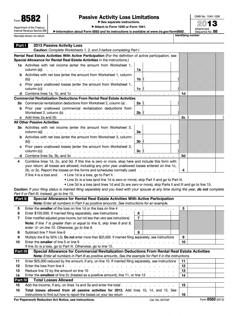 2013 form 8582 Preview on Page 1